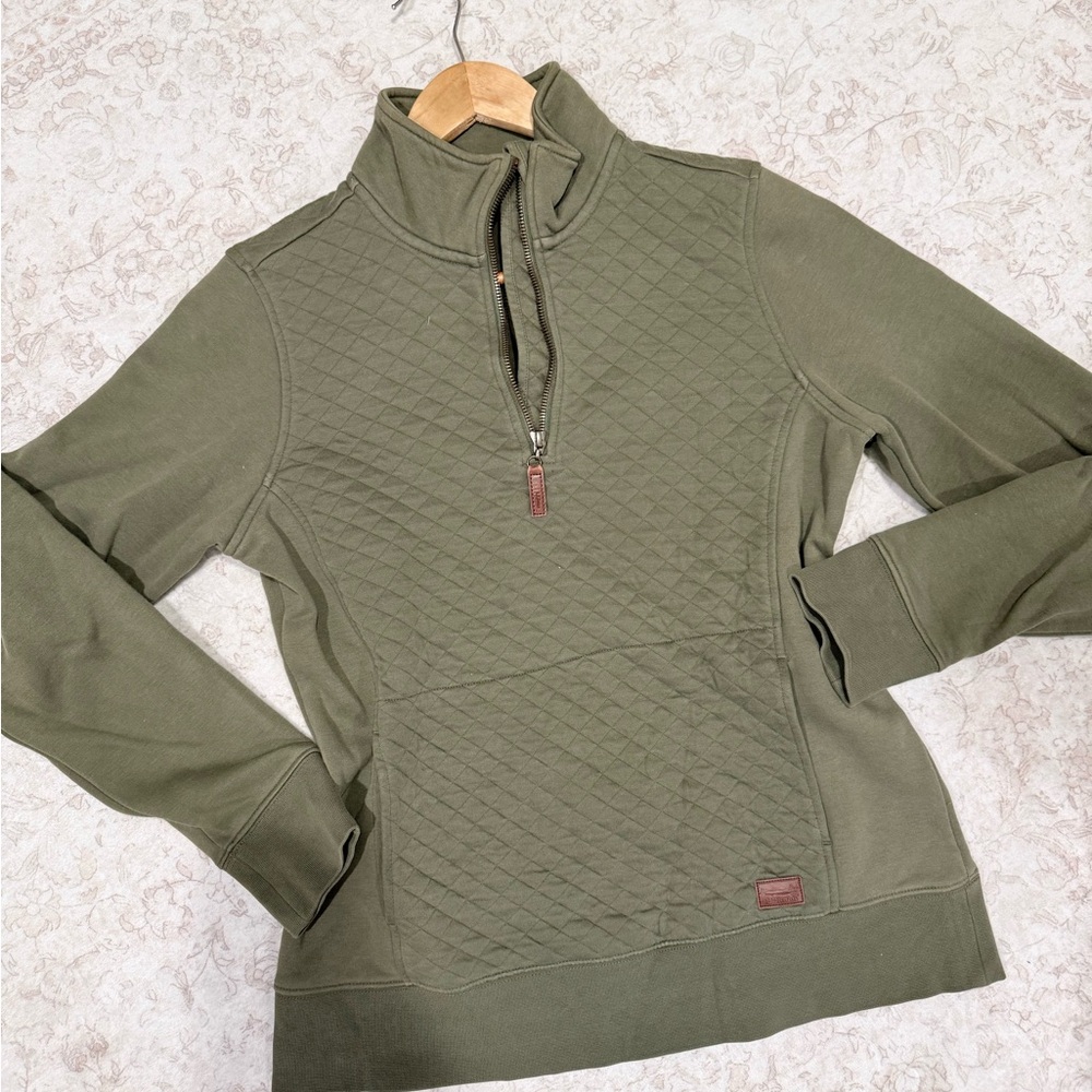 L.L. Bean Olive Quilted Half-Zip Pullover